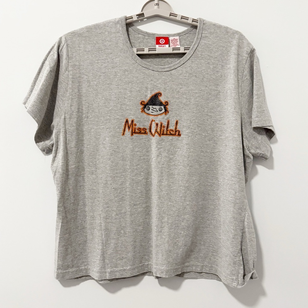 Target 'Miss Witch' Short Sleeve Tee Womens‎ Sz 2X Gray Orange Glitter Halloween
